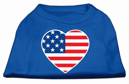 American Flag Heart Screen Print Shirt Blue XS